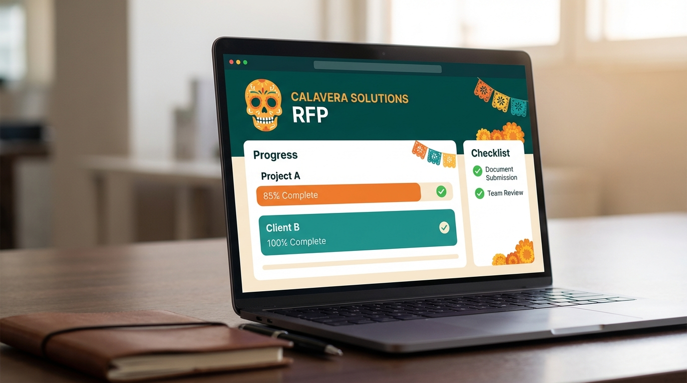 Laptop showing RFP automation dashboard for final review