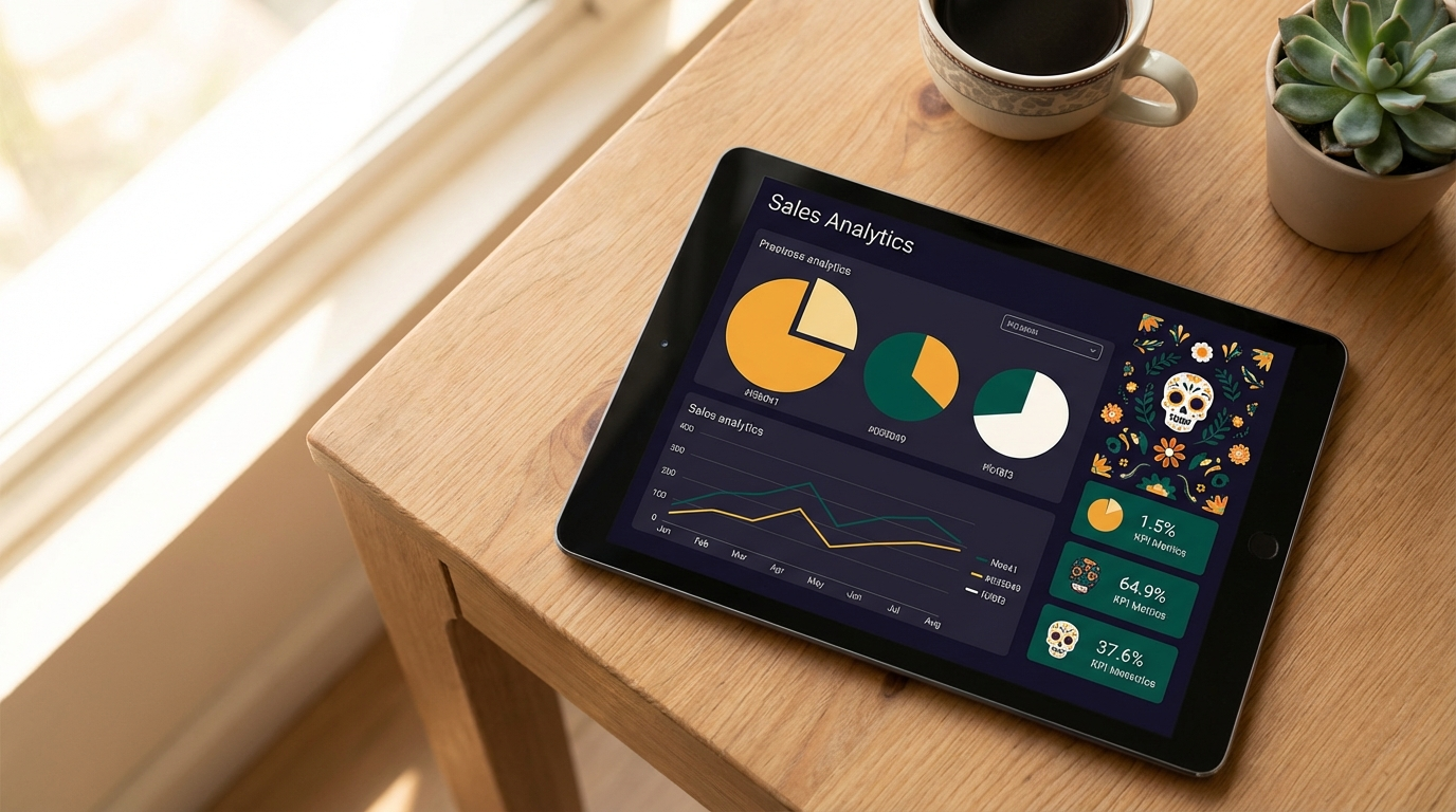 Sales call tracking metrics dashboard on tablet