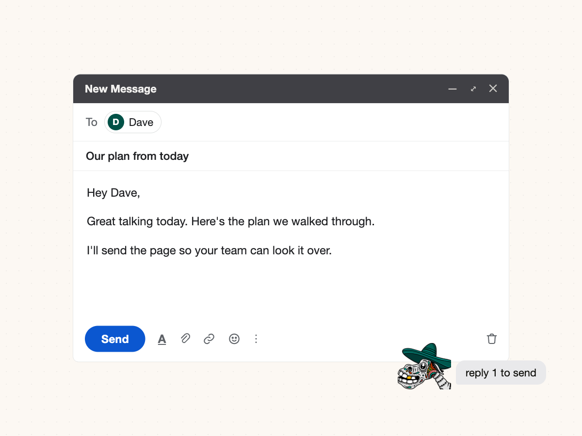 A follow-up email written by Dante, ready to send