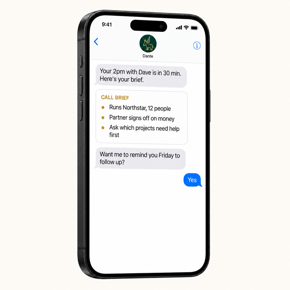 A phone showing ai coach answering a text