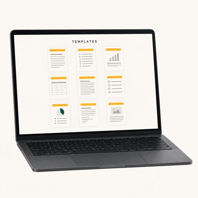 A laptop showing the template library