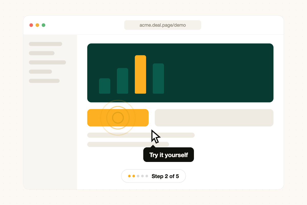 A click-through product demo with a guided step